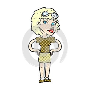 comic cartoon retro pilot woman