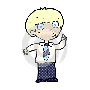 comic cartoon school boy with question