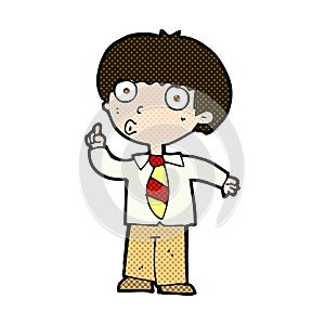 comic cartoon school boy with question