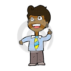 comic cartoon school boy raising hand