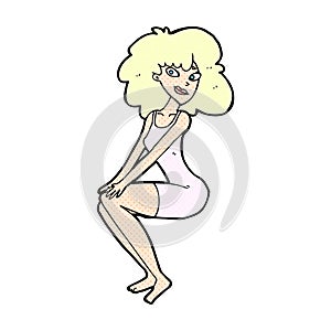 comic cartoon sitting woman in dress