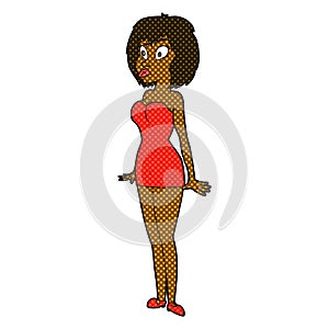 comic cartoon surprised woman in short dress