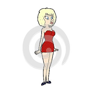 comic cartoon surprised woman in short dress