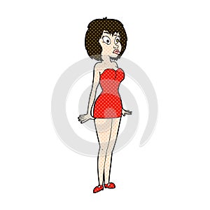 comic cartoon surprised woman in short dress