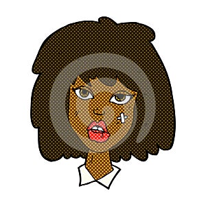 comic cartoon woman with bruised face