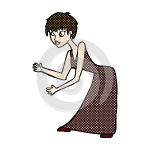 comic cartoon woman in dress gesturing