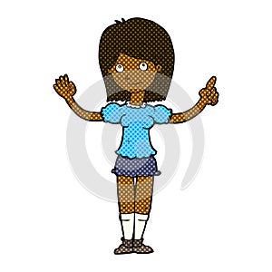 comic cartoon woman explaining idea