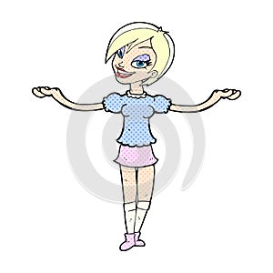 comic cartoon woman making open arm gesture