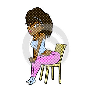 comic cartoon woman posing on chair