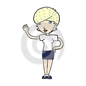 comic cartoon woman waving