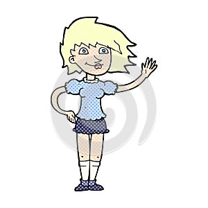 comic cartoon woman waving