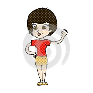 comic cartoon woman waving