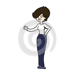 comic cartoon woman waving