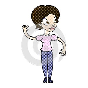 comic cartoon woman waving