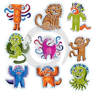 Comic characters, set of vector funny alien monsters. Drawing of