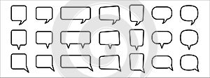 Comic chat speech bubble. Comic talking or conversation bubble. Vector outline illustration set bundle. isolated on white