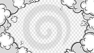 Comic clouds frame background. Cartoon puff clouds frame on transparent background. Comic book explosion. Explosion with