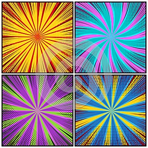Comic colorful bright backgrounds set