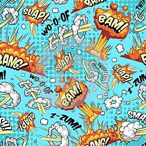 Comic colorful explosive seamless pattern