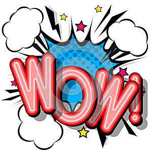 Comic design speech bubbles, WOW - retro lettering.