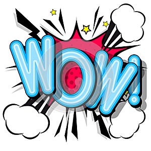 Comic design speech bubbles, WOW - retro lettering.