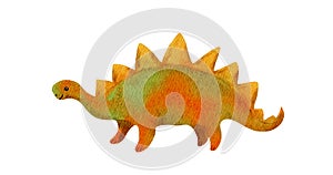 Comic dinosaur in cute childish style. Watercolor stegosaurus dino illustration