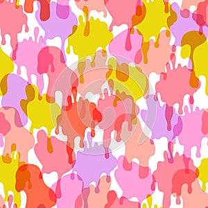 Comic dripping blots background in pop art, graffiti style. Funky paint drips, stains, drops seamless pattern