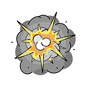 Comic explosion. Bomb explosion, meteorite fall, smoke cloud or fire flash. Atomic boom or dynamite detonation, doodle style,