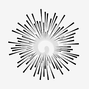 Comic explosion effect. Radial moving lines. Sunburst element. Sun rays. Vector.