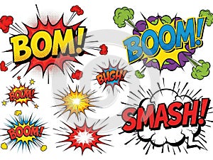 Comic explosion effects isolated on white background