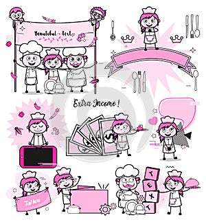 Comic Female Waitress - Collection of Various Concepts Vector illustrations