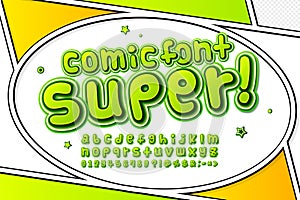 Comic font. Cartoonish alphabet on comic book page