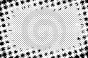 Comic frame. Halftone cartoon border. Pop art dot. Attention pattern. Faded texture. Black line isolated on transparent background