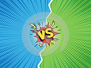 Comic frame VS. Versus duel battle or team challenge confrontation cartoon comics halftone background illustration