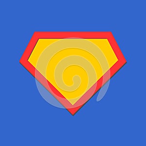 Comic hero icon, symbol shield. Isolated vector on blue background