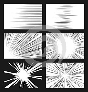 Comic horizontal and radial speed lines vector set