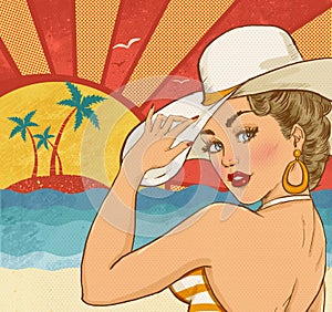 Cómico ilustraciones de sobre el Playa. arte. invitación de fiesta. una película estrella. antiguo publicidad póster 