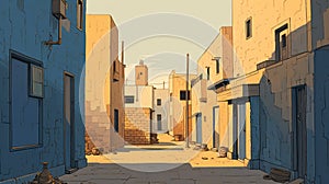 Comic-inspired Illustration Of An Empty Street In An Old Middle Eastern Town