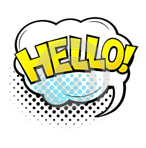Comic lettering wow. Comic speech bubble with emotional text Hello. Bright dynamic cartoon illustration in retro pop art style