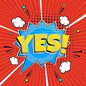 Comic lettering YES! in the speech bubble comic style flat design.