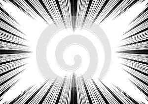 Comic and manga speed lines background. Superhero action, explosion background. Black and white vector illustration