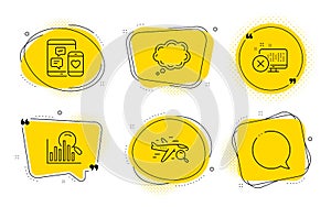 Comic message, Social media and Search icons set. Reject access, Search flight and Speech bubble signs. Vector