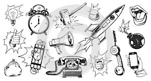 Comic monochrome elements set