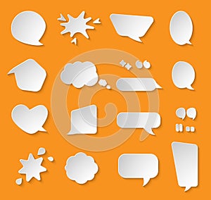 Comic paper cut speak bubble message vector set