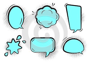 Comic pop art halftone speech bubble vector set