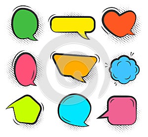 Comic pop art halftone speech bubble vector set