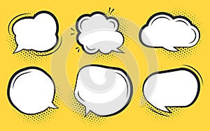 Comic pop art halftone speech bubble vector set