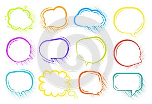 Comic pop art halftone speech bubble vector set