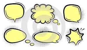 Comic pop art halftone speech bubble vector set