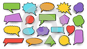 Comic pop art speech bubbles dot halftone set